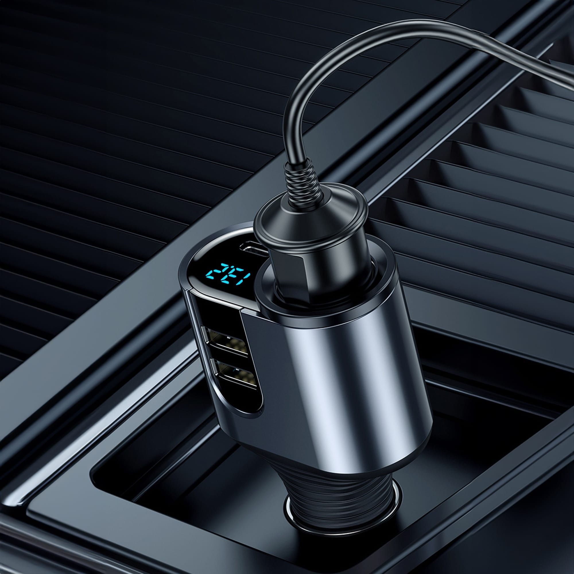 Adaptor priza Timebox, 166W, 2 x USB, 1 x USB-C, 4 in 1, 1 x soclu auto, Negru