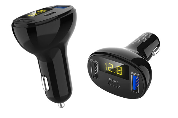 Incarcator auto 1XUSB QC3.0 + 1XUSB 2.4A + 1XUSB TYPE-C cu afisaj tensiune/putere LED Mega Drive