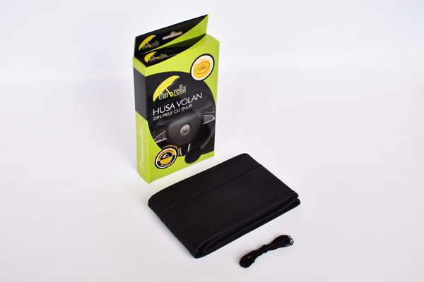 Husa pentru volan din piele ecologica cu snur NEGRU 36-39 CM Umbrella