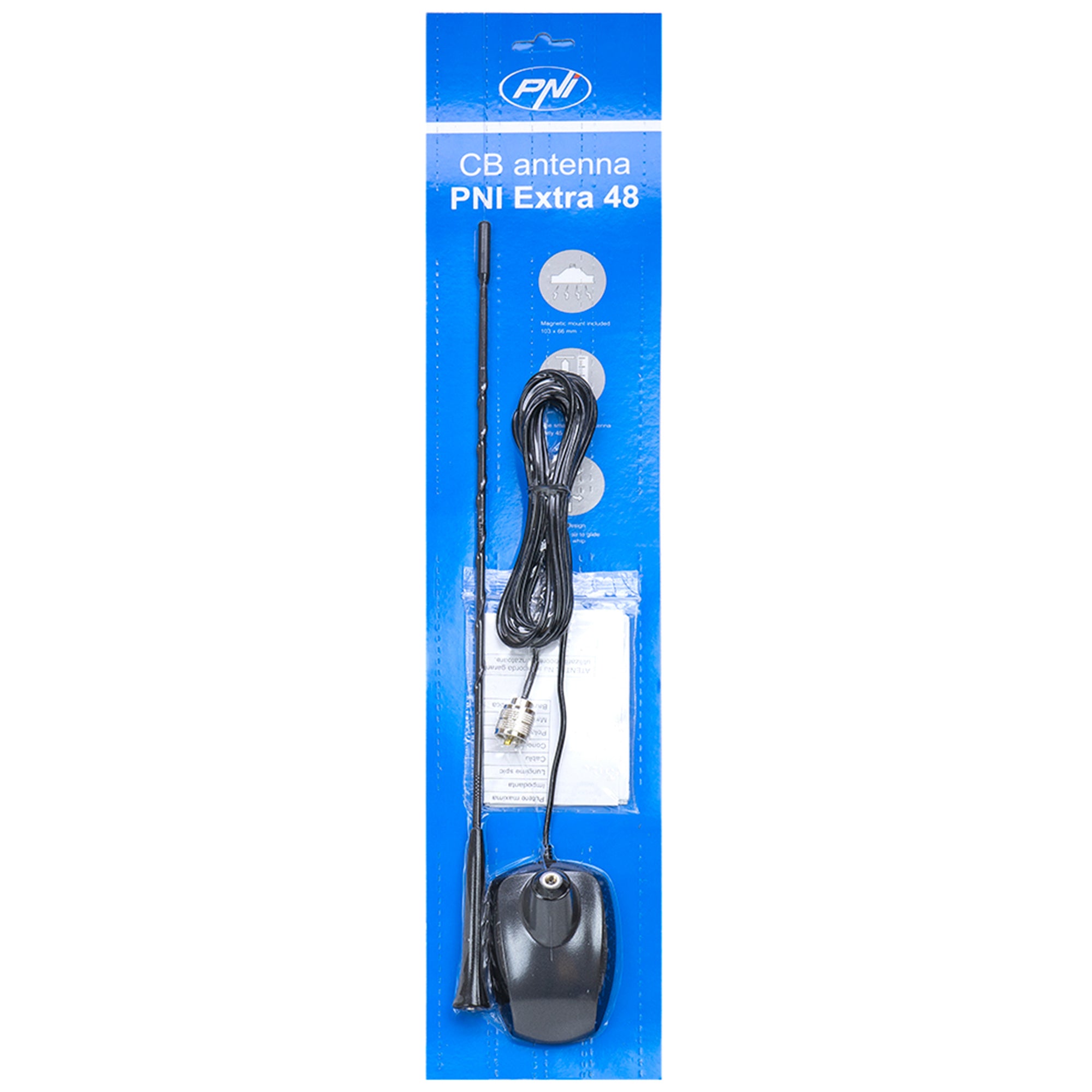 Antena CB EXTRA 48, lungime 45CM, fibra de sticla, cu magnet inclus PNI