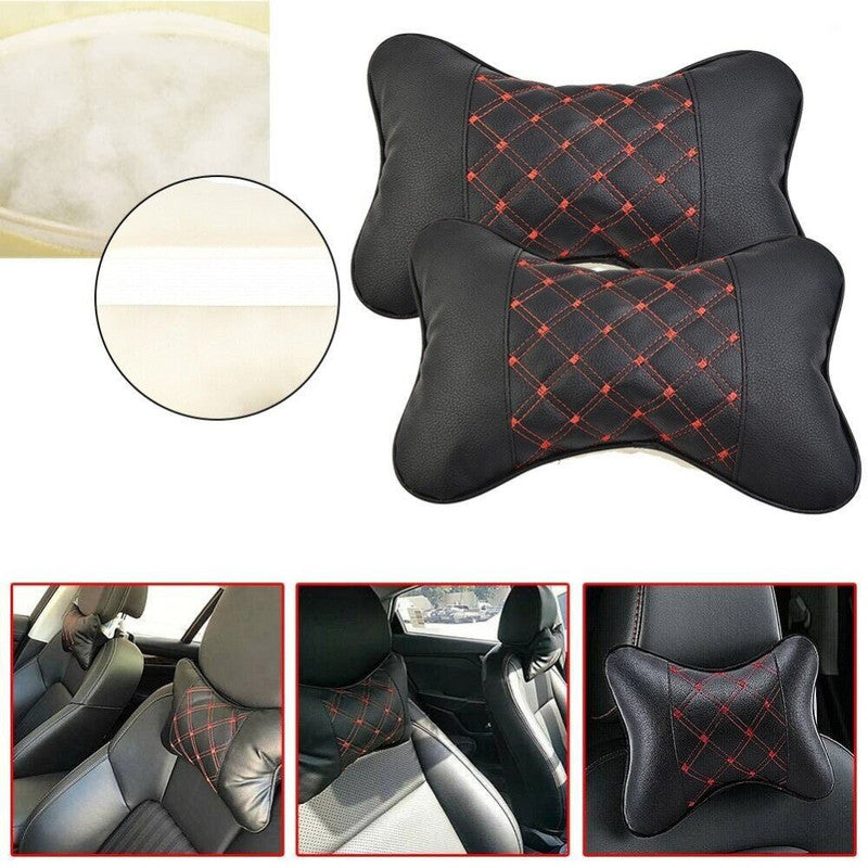 Set 2 buc Perna din piele ecologica pentru tetiera masinii, Negru