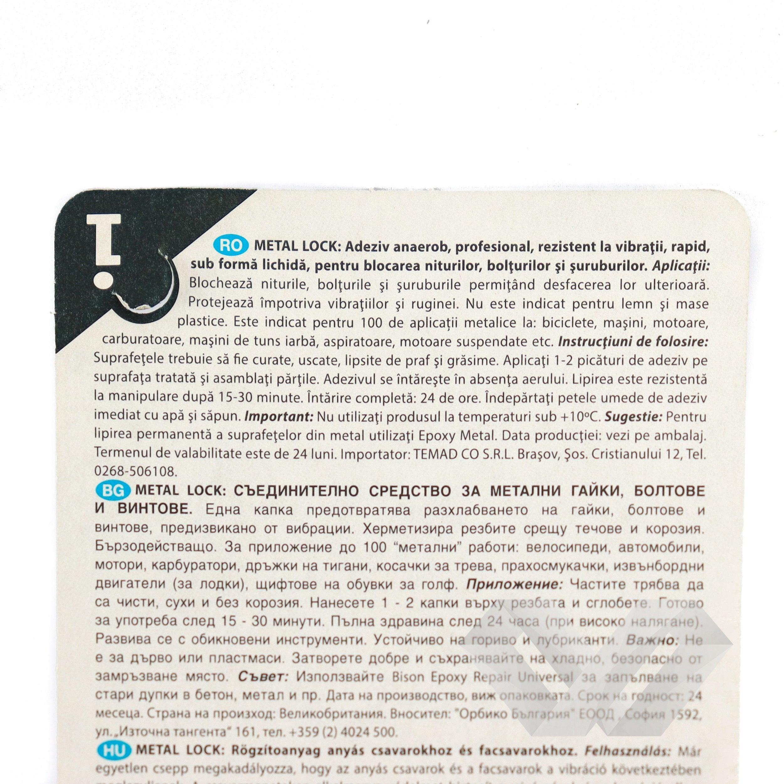 Adeziv Bison Metal Lock, 10 ml