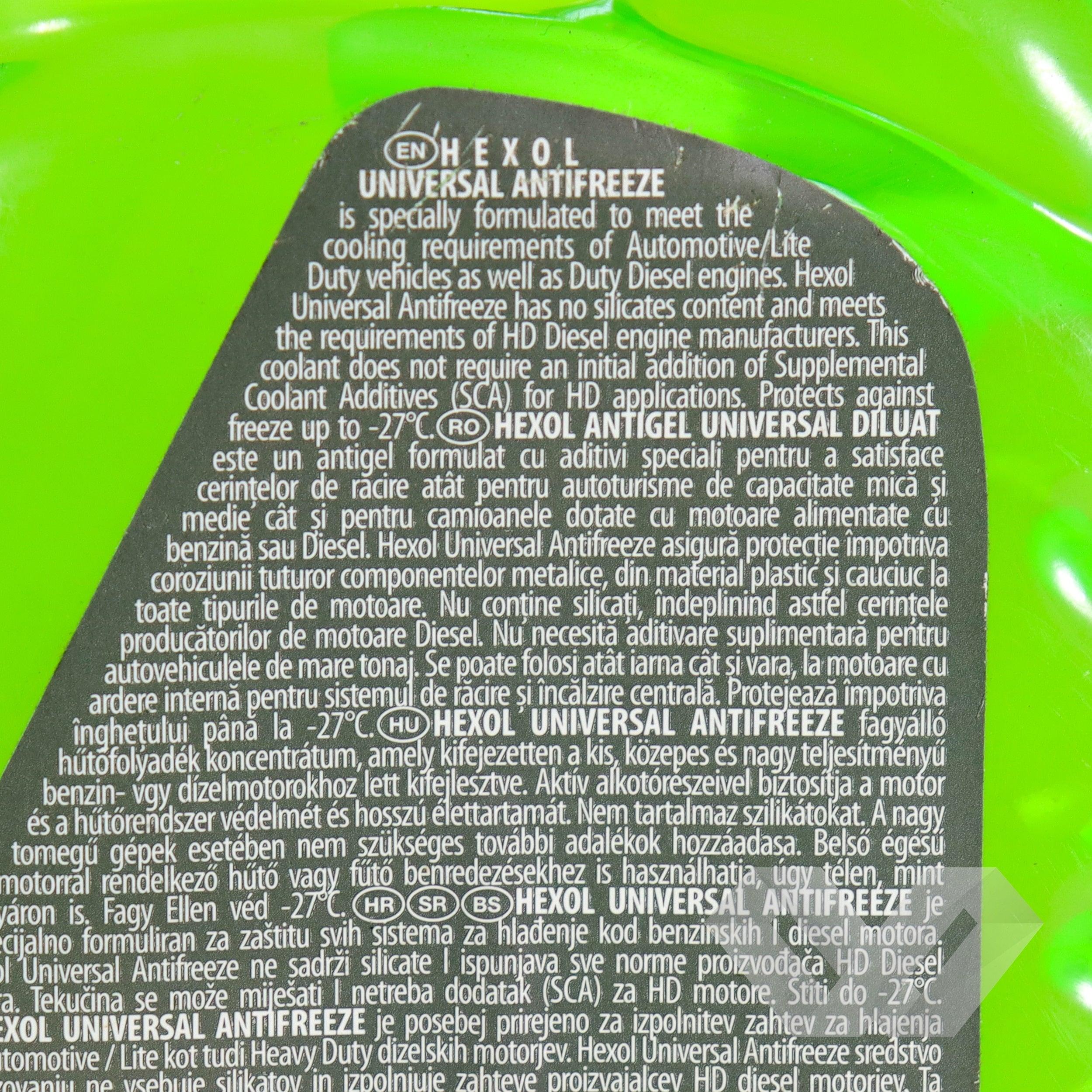 Antigel verde G11 diluat Hexol, -27°C, 1L - EWO Market