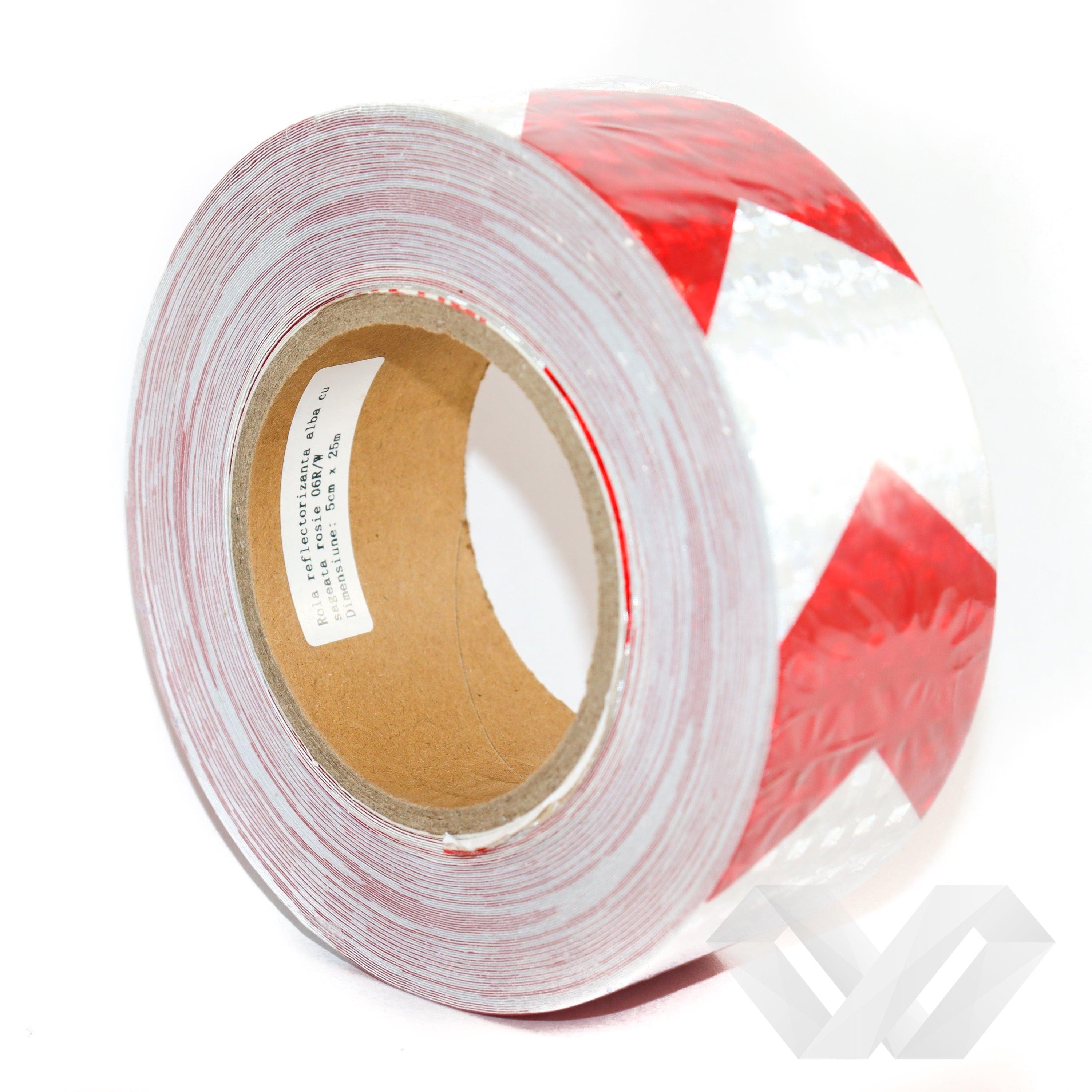 Banda reflectorizanta sageata rosu-alb, 25m 5cm