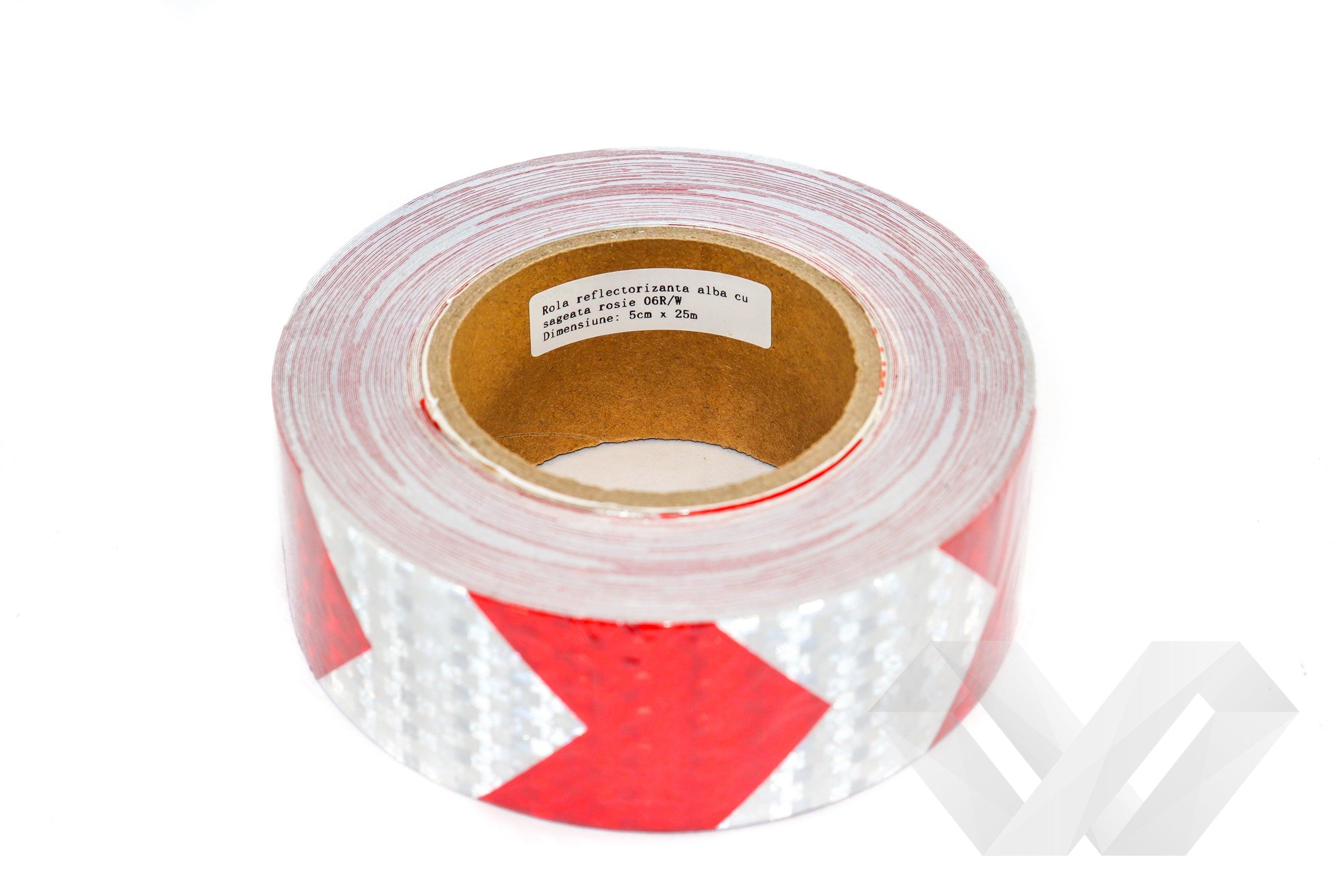 Banda reflectorizanta sageata rosu-alb, 25m 5cm