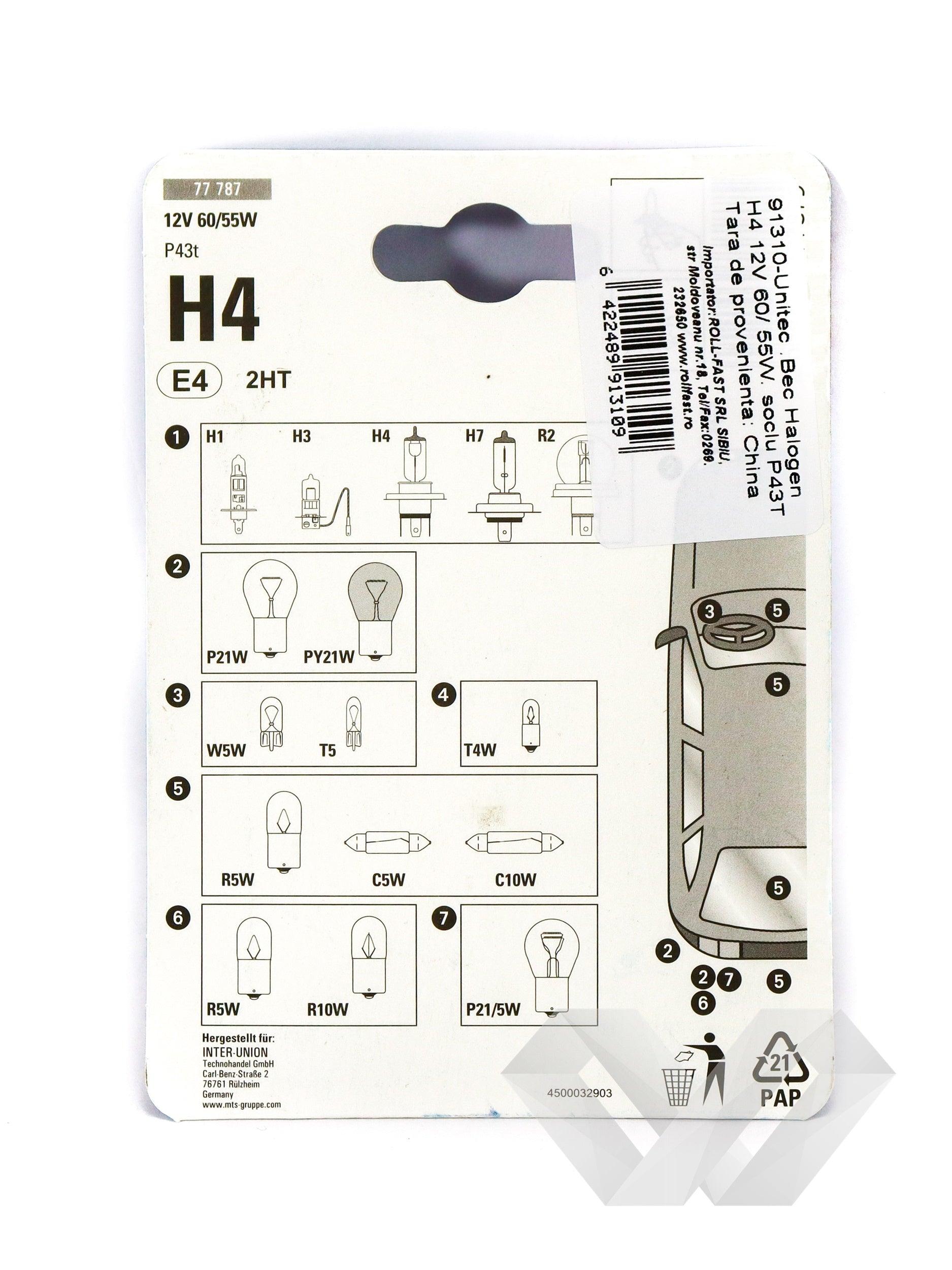 Bec auto Unitec H4, 60/55W 12V