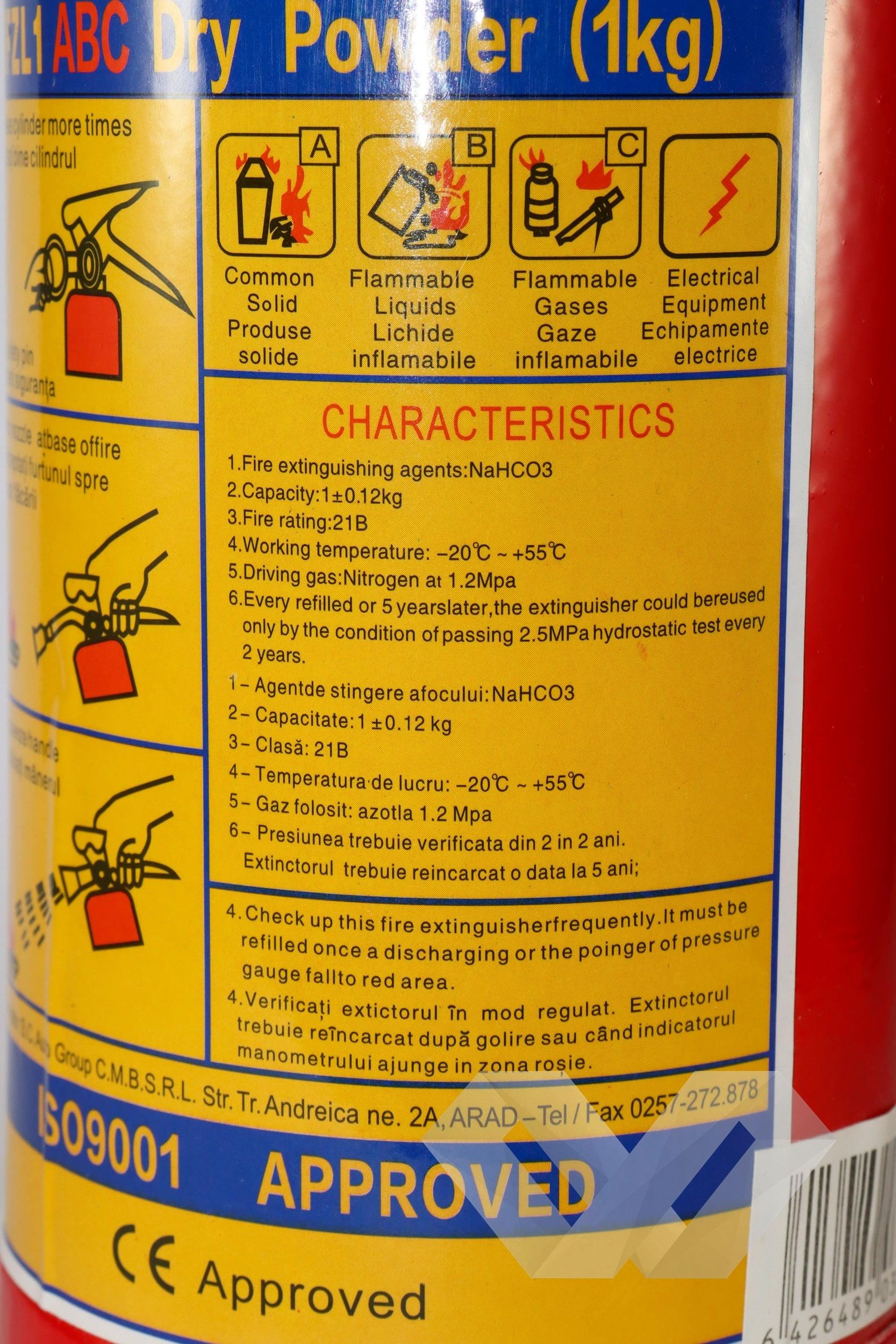 Extintor auto pulbere portabil, 1kg