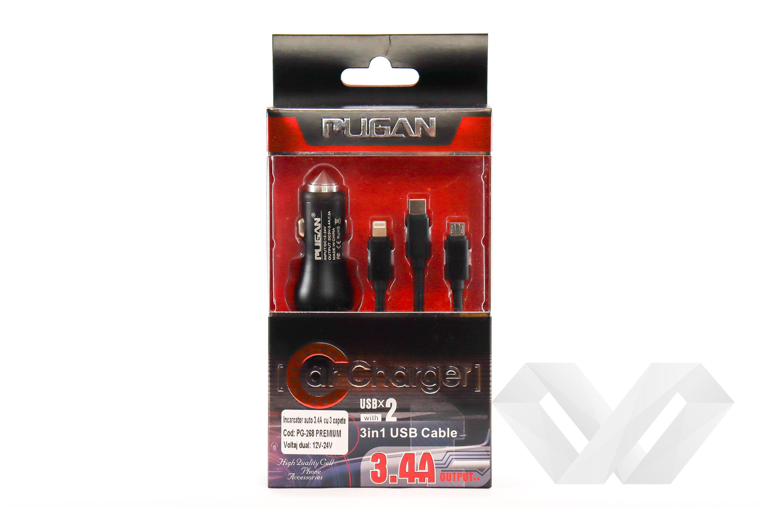 Incarcator auto 3in1 fast charge, 3.4A