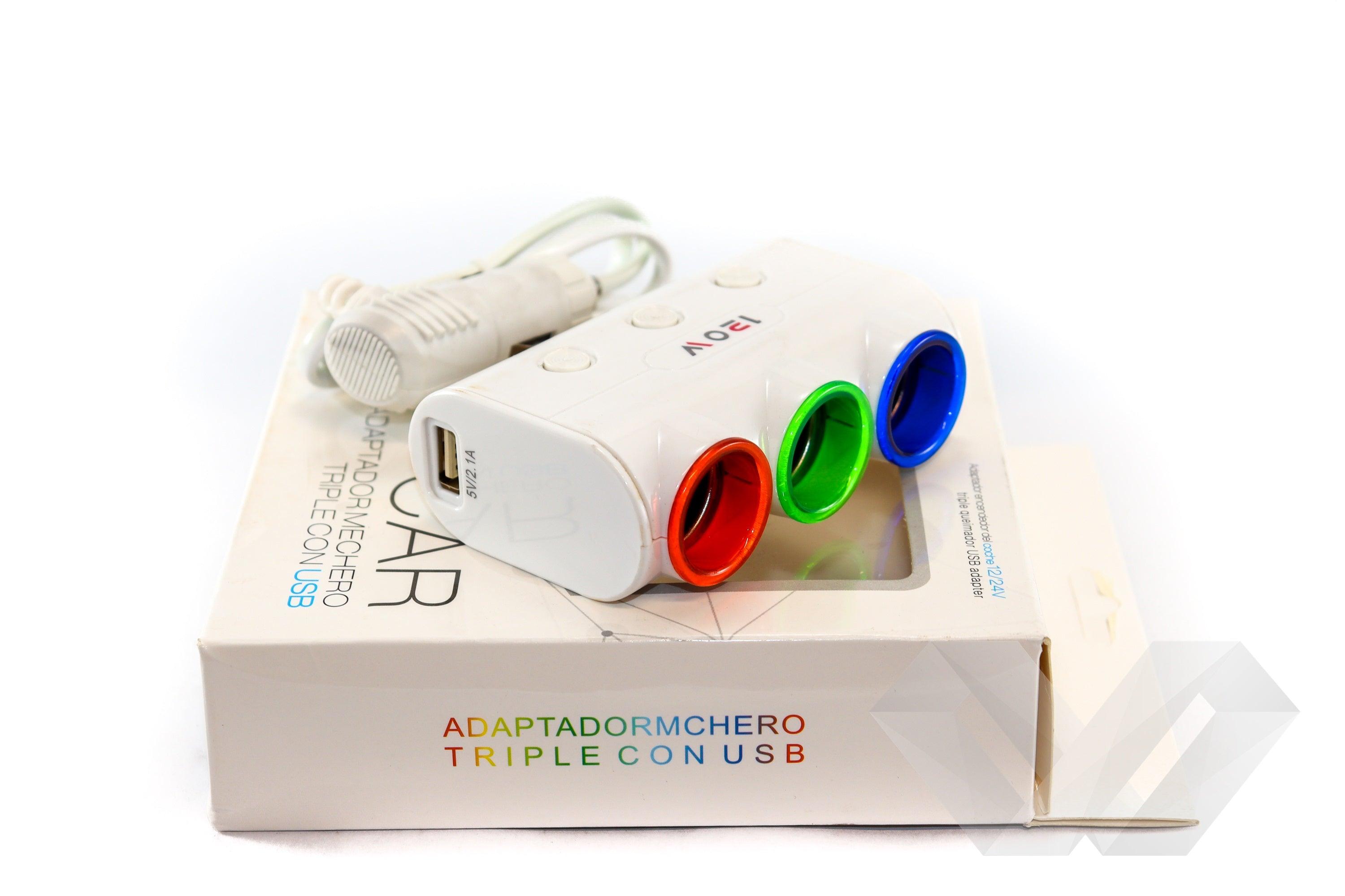 Priza auto tripla cu USB, 2.1A