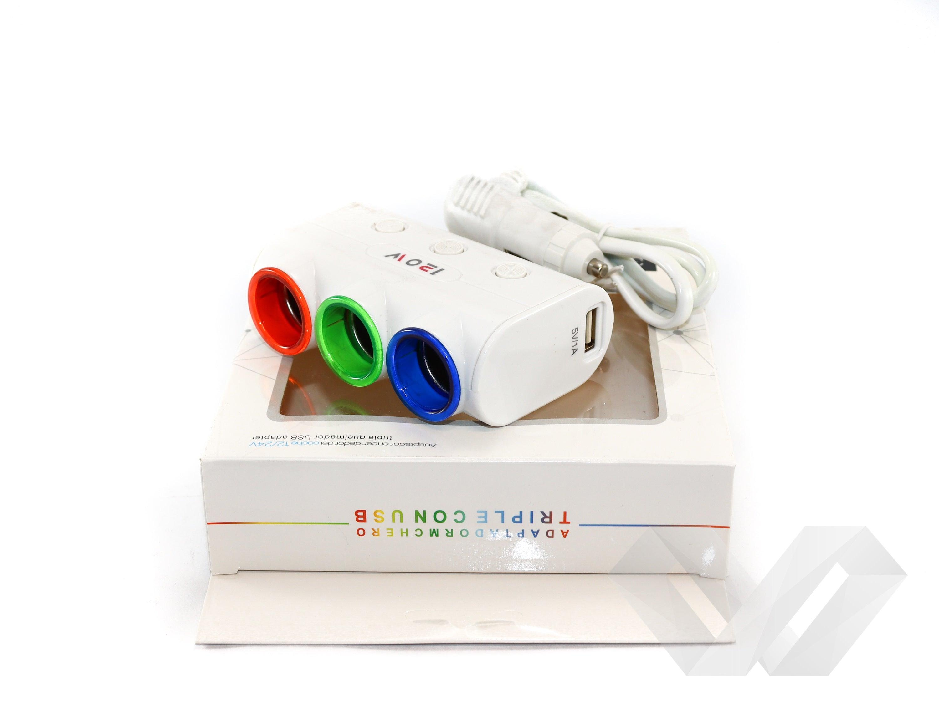 Priza auto tripla cu USB, 2.1A