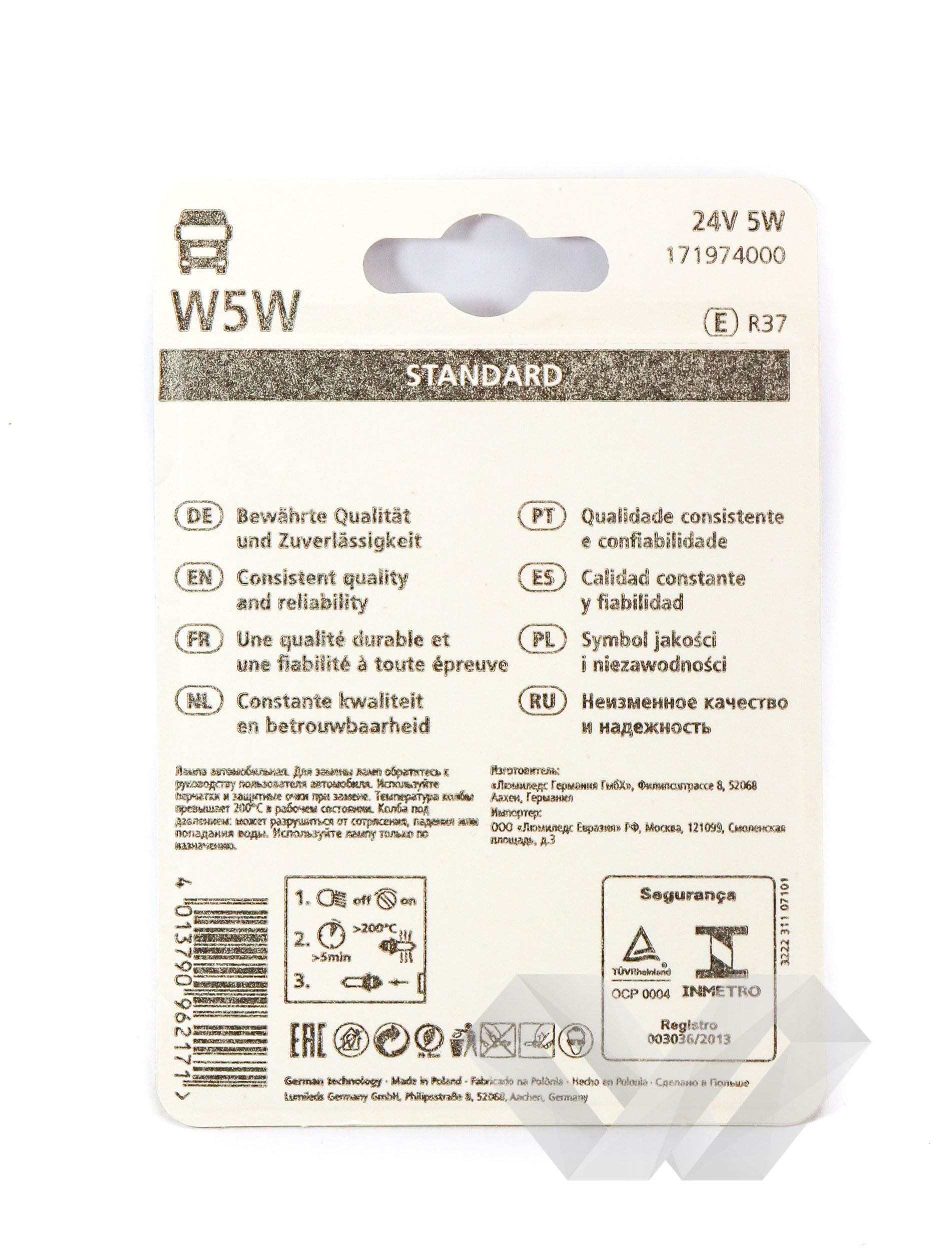 Set 2 becuri auto soclu sticla Narva, W5W 24V