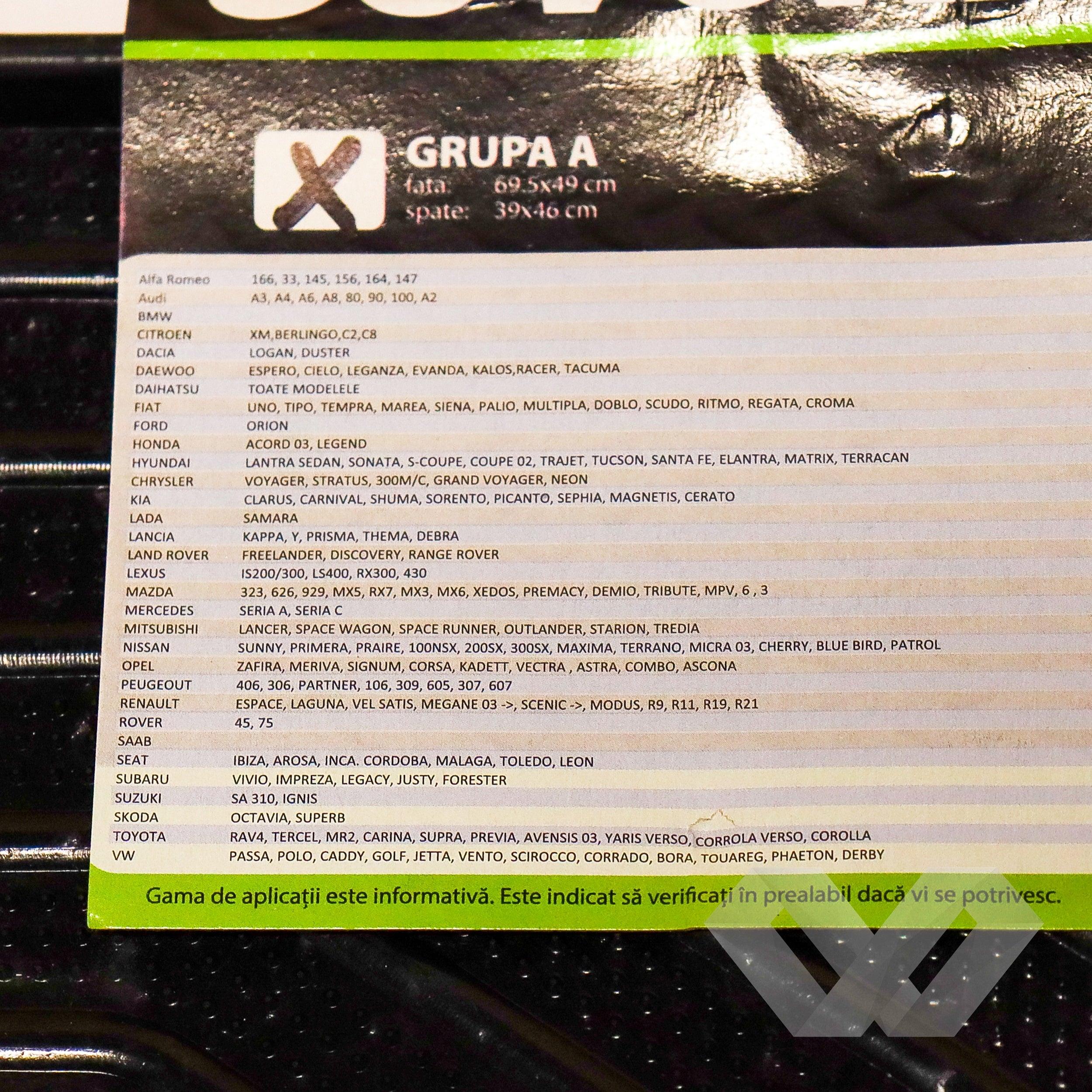 Set covorase auto cauciuc ART, Grupa A