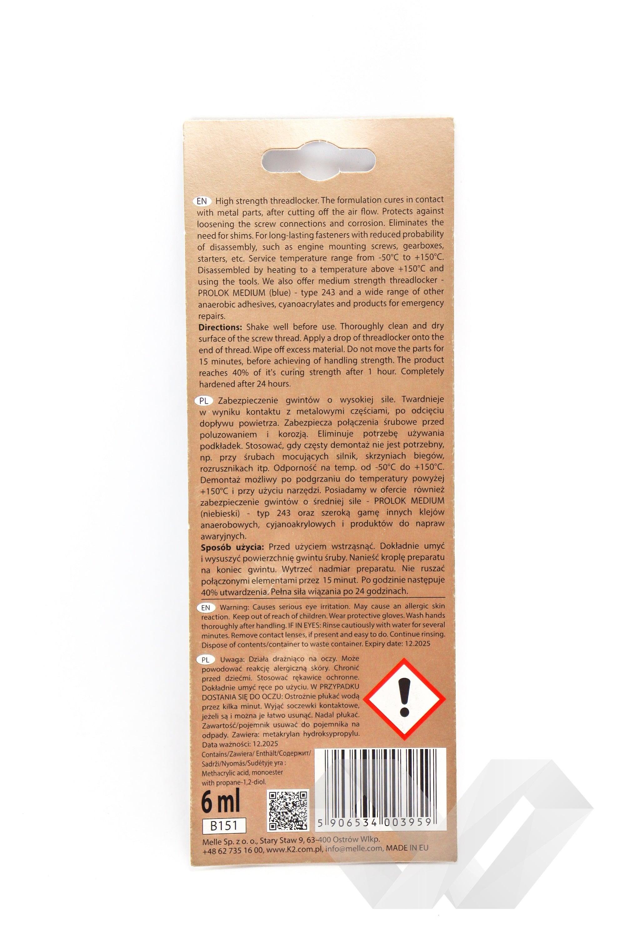 Solutie blocare suruburi High Strength K2, 6ml