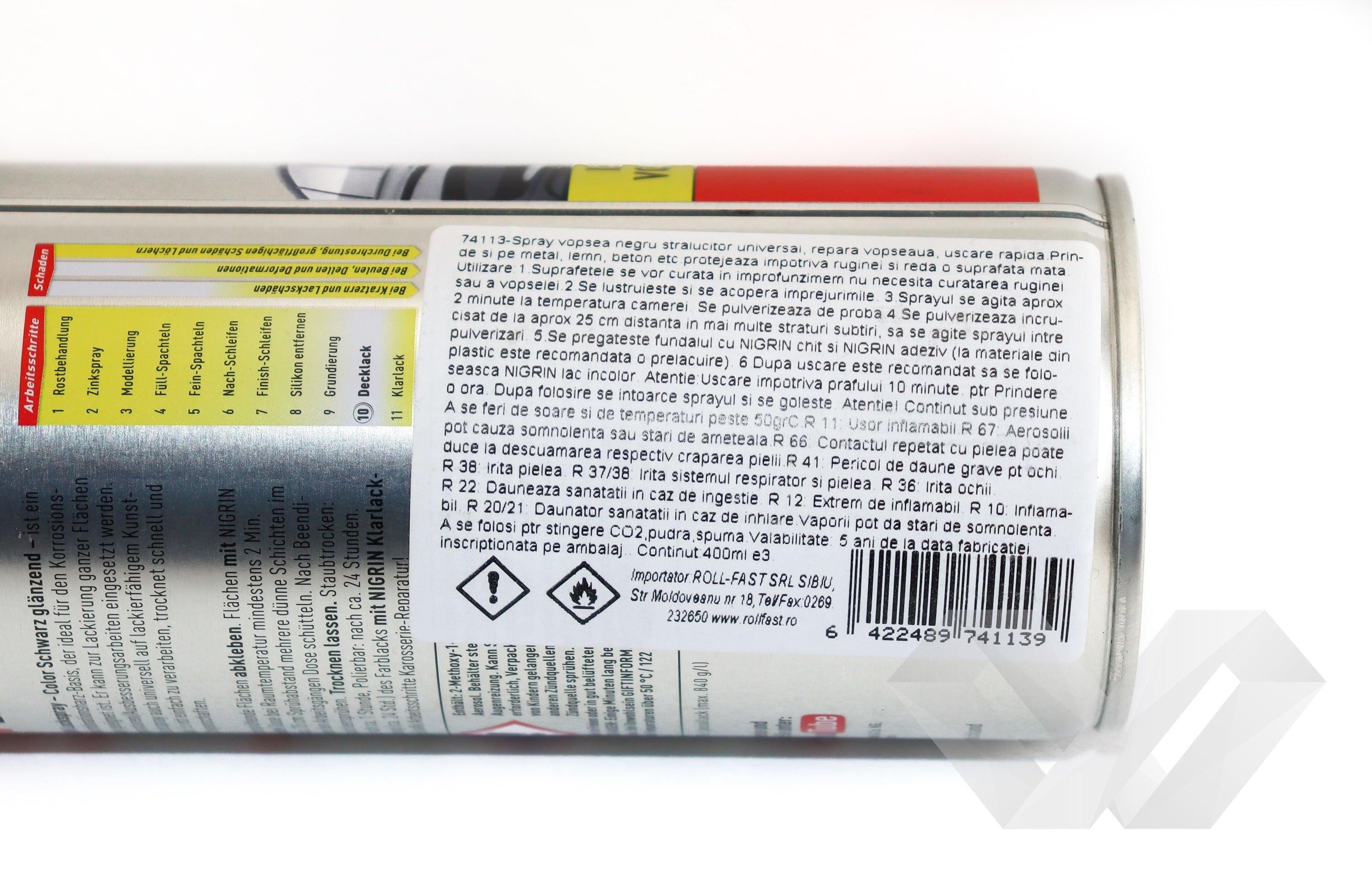 Spray vopsea negru lucios universal Nigrin, 400ml