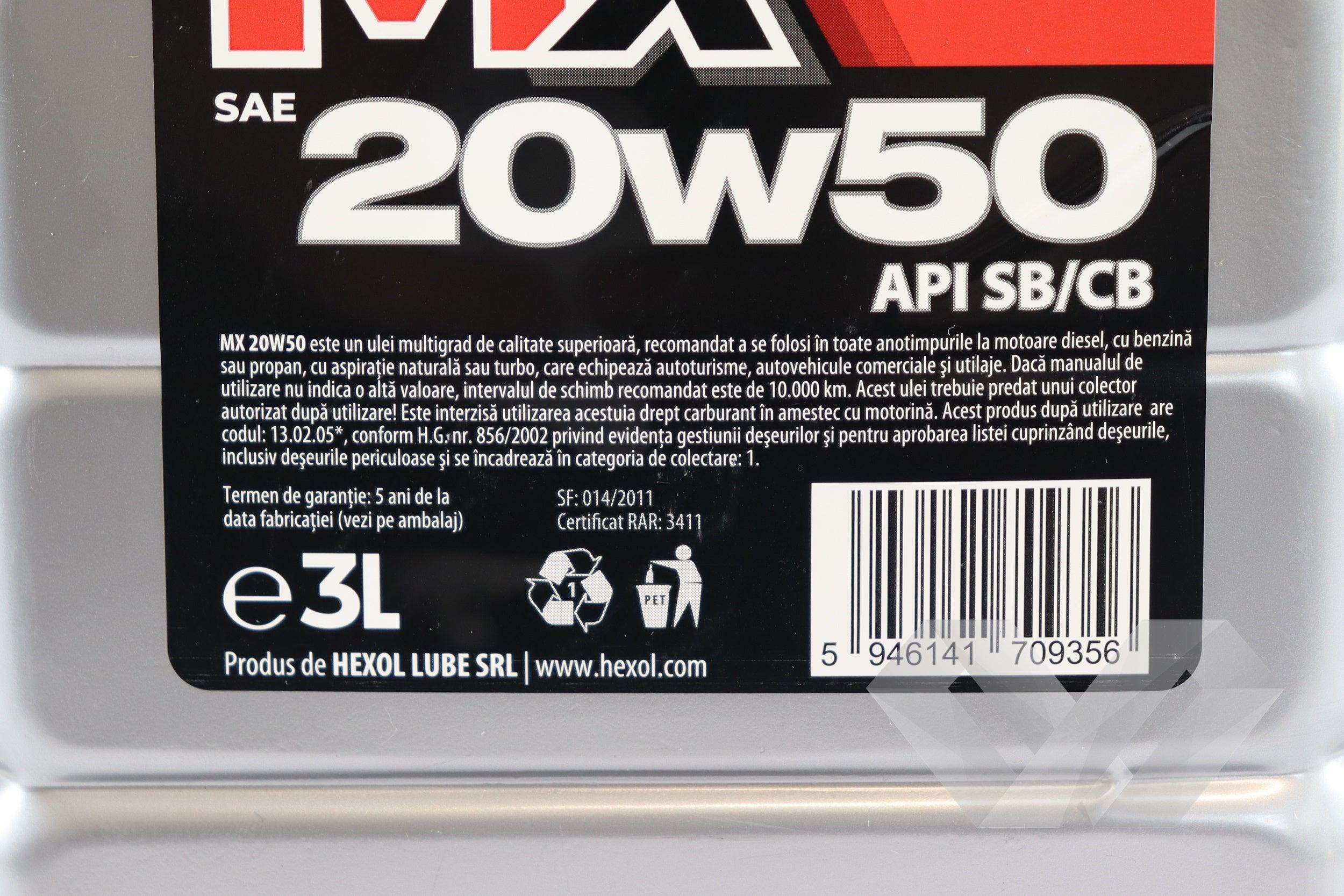 Ulei motor MX SAE 20w50 Hexol, 3L