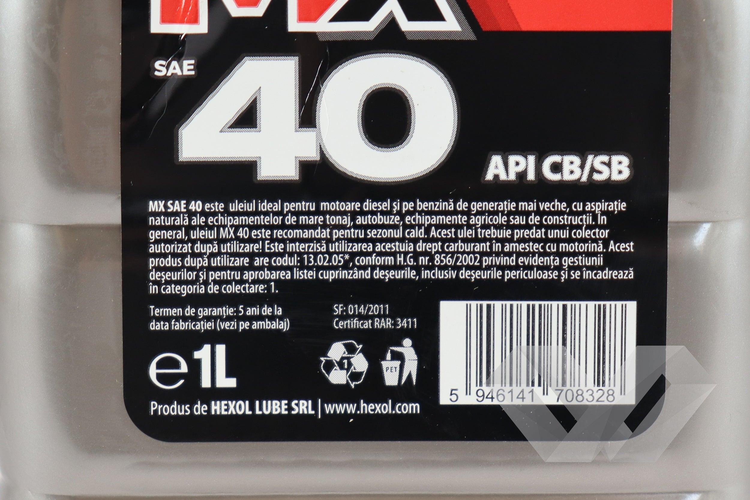 Ulei motor MX SAE 40 Hexol, 1L