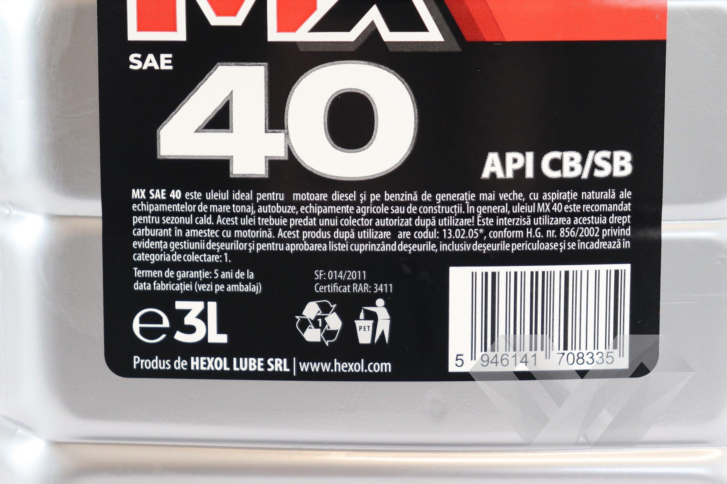 Ulei motor MX SAE 40 Hexol, 3L