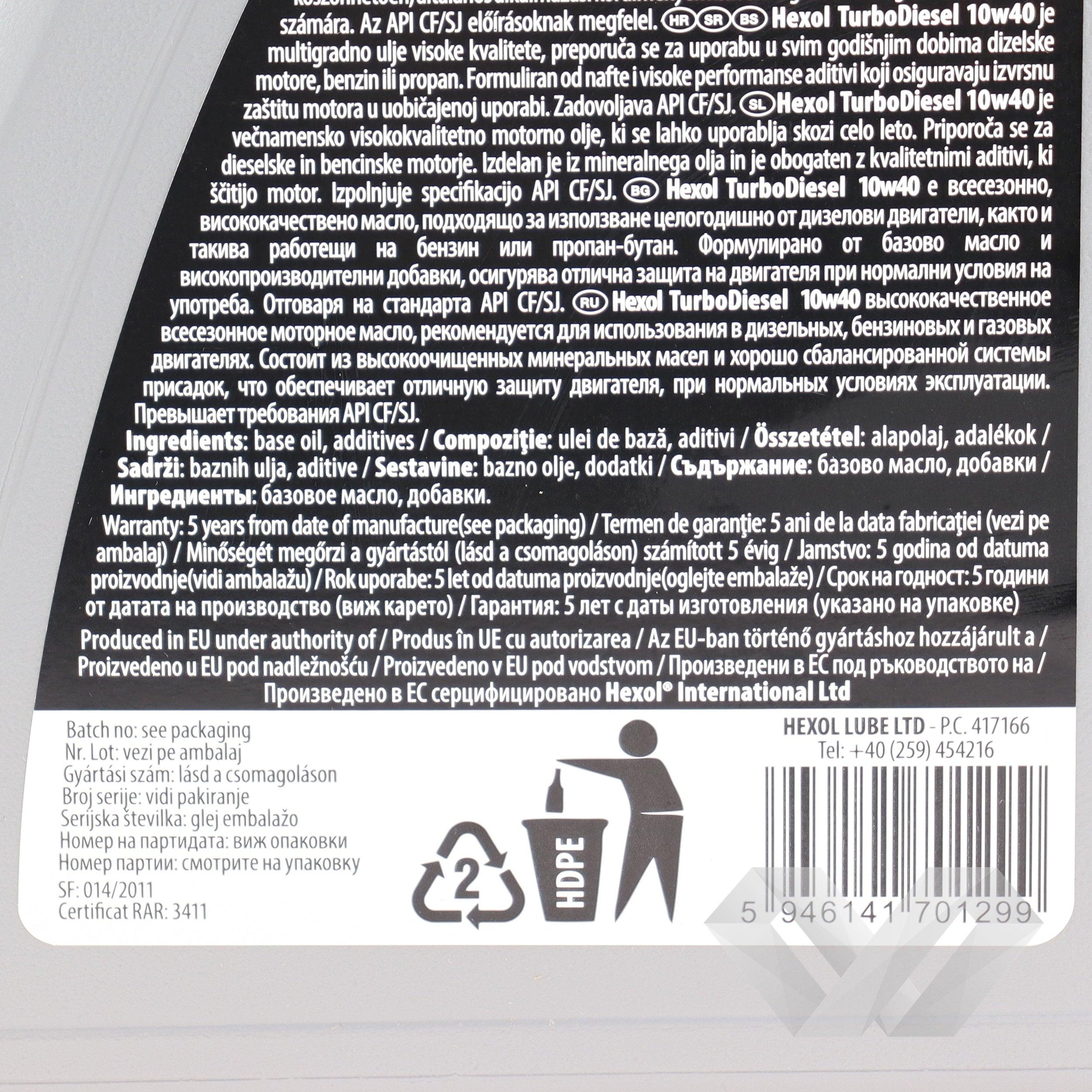 Ulei motor SAE 10W40 Hexol TurboDiesel