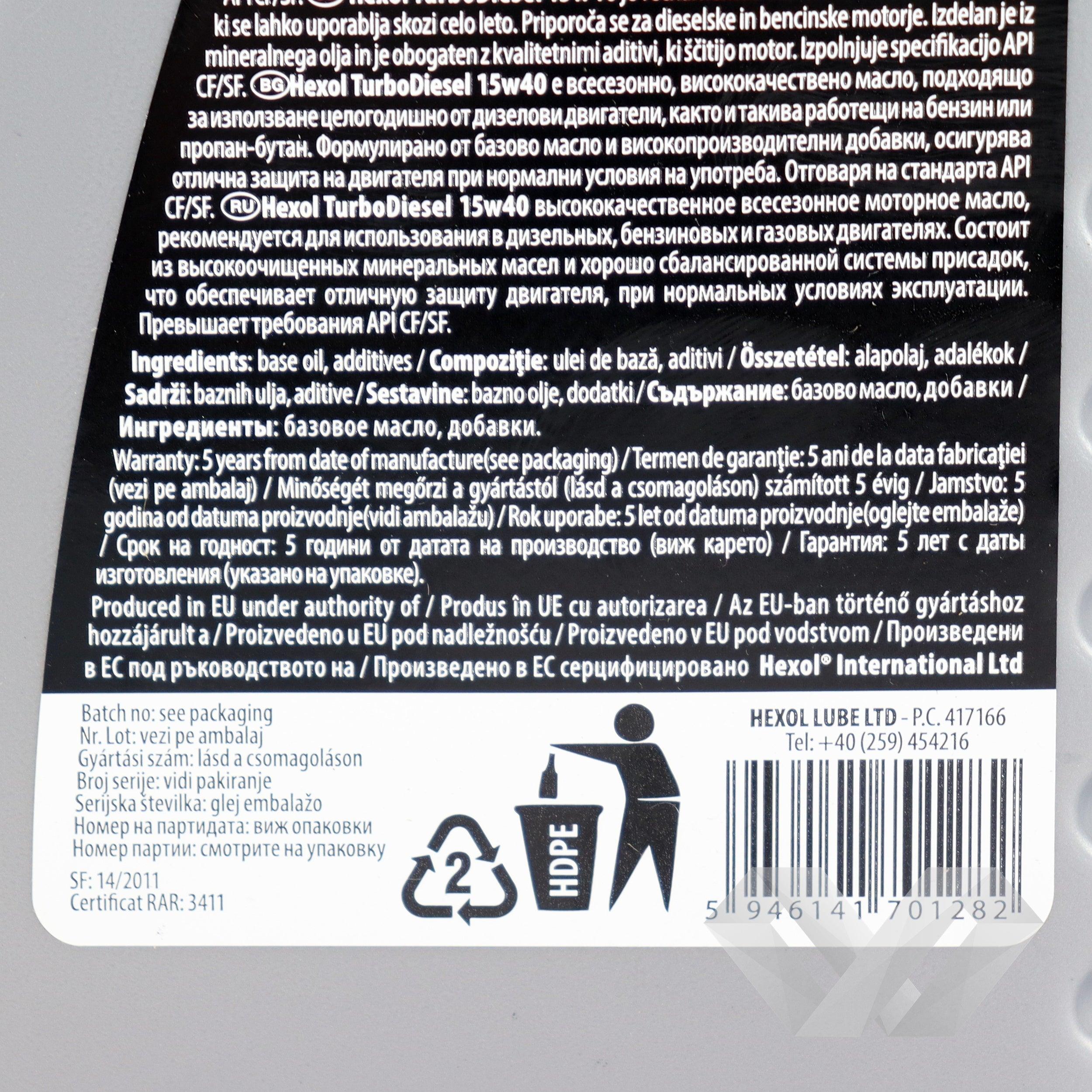 Ulei motor SAE 15W40 Hexol TurboDiesel
