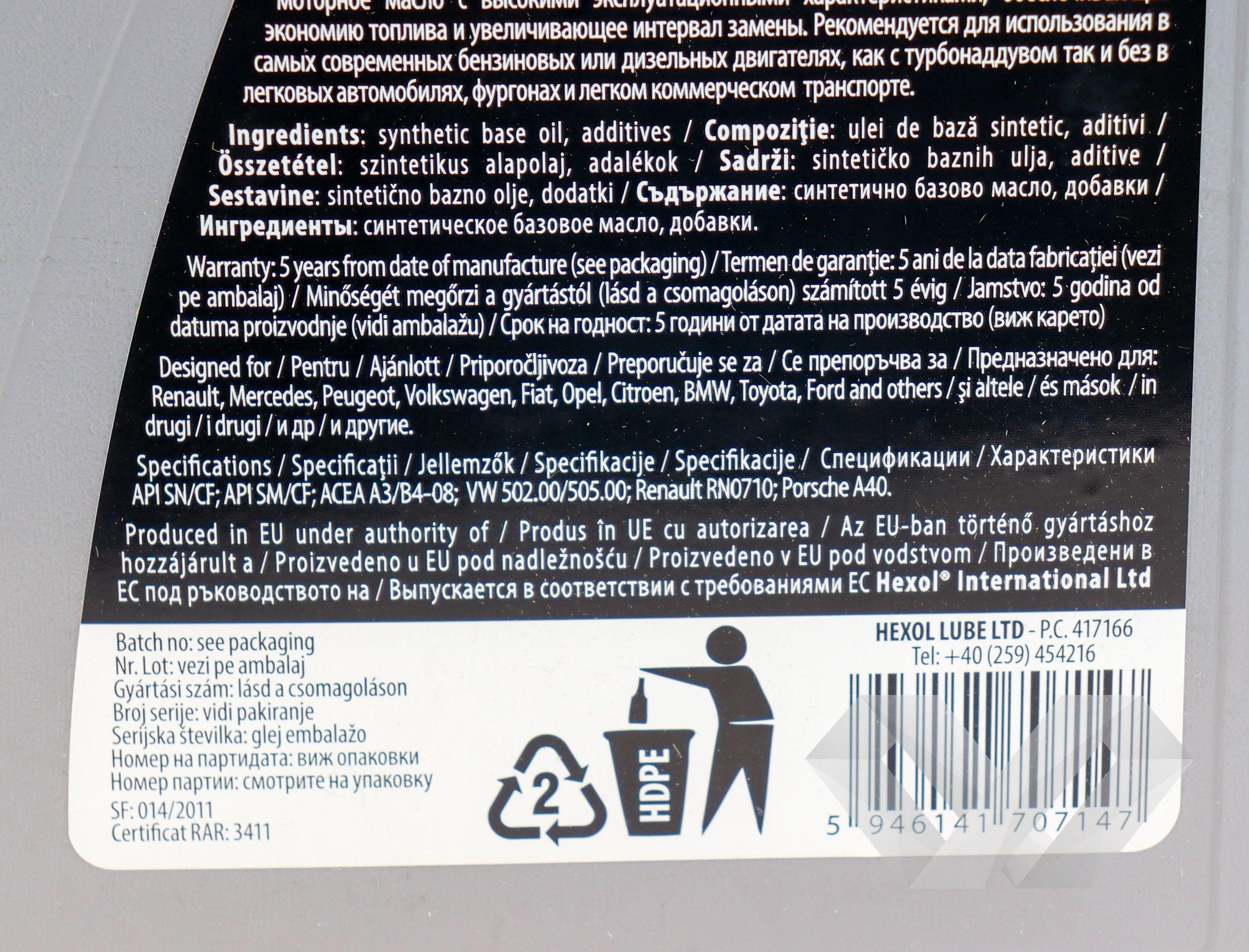 Ulei motor SAE 5W40 Hexol SprintPlus