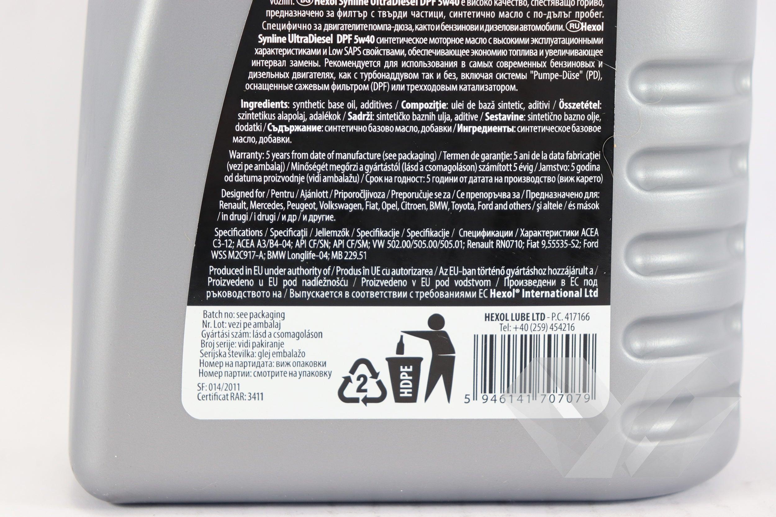 Ulei motor SAE 5W40 Hexol UltraDiesel DPF