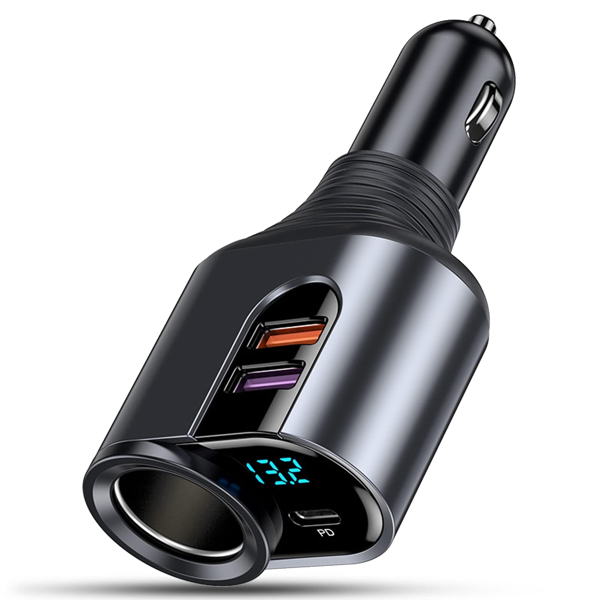 Adaptor priza Timebox, 166W, 2 x USB, 1 x USB-C, 4 in 1, 1 x soclu auto, Negru